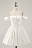 Load image into Gallery viewer, White Satin A Line Off the Shoulder Short Homecoming Dress