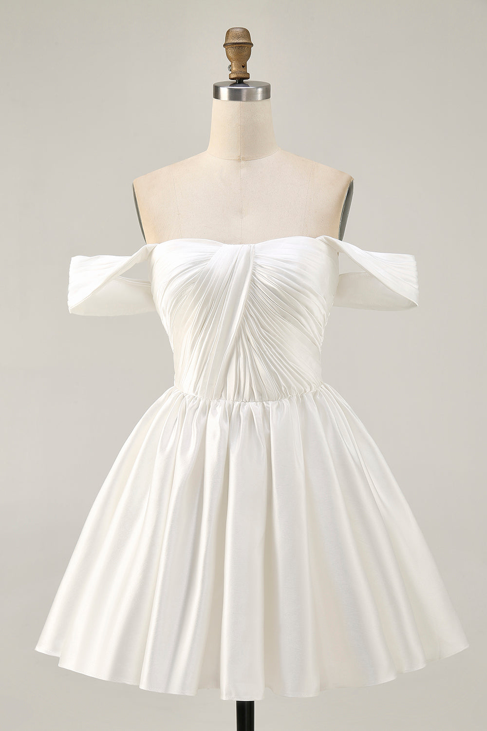 White Satin A Line Off the Shoulder Short Homecoming Dress