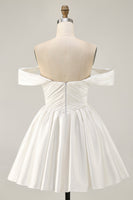 Load image into Gallery viewer, White Satin A Line Off the Shoulder Short Homecoming Dress