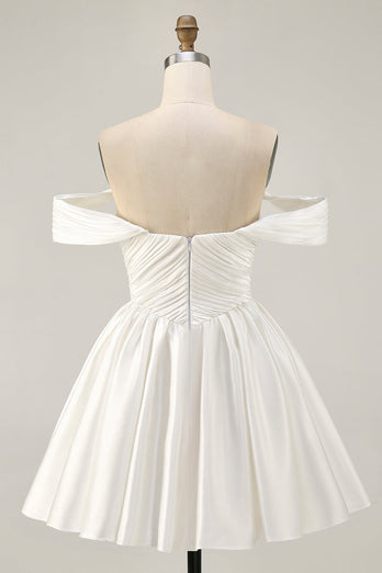 White Satin A Line Off the Shoulder Short Homecoming Dress