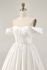 Load image into Gallery viewer, White Satin A Line Off the Shoulder Short Homecoming Dress
