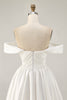 Load image into Gallery viewer, White Satin A Line Off the Shoulder Short Homecoming Dress