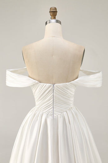 White Satin A Line Off the Shoulder Short Homecoming Dress
