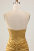 Load image into Gallery viewer, Sparkly Golden Ruched Short Tight Homecoming Dress with Beading