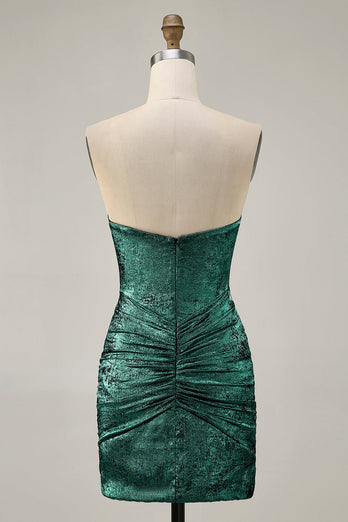 Sparkly Golden Ruched Short Tight Homecoming Dress with Beading