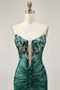 Load image into Gallery viewer, Sparkly Golden Ruched Short Tight Homecoming Dress with Beading