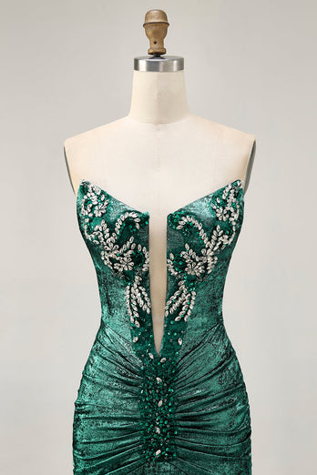 Sparkly Grey Green Metallic Tight Beaded Short Homecoming Dress