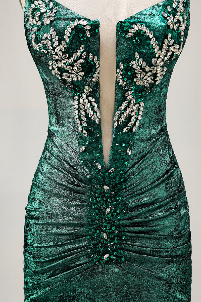Load image into Gallery viewer, Sparkly Golden Ruched Short Tight Homecoming Dress with Beading