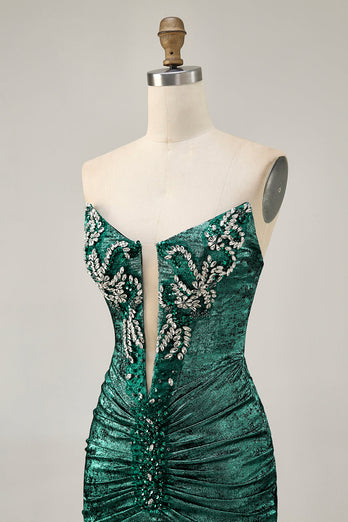 Sparkly Grey Green Metallic Tight Beaded Short Homecoming Dress