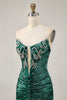 Load image into Gallery viewer, Sparkly Golden Ruched Short Tight Homecoming Dress with Beading