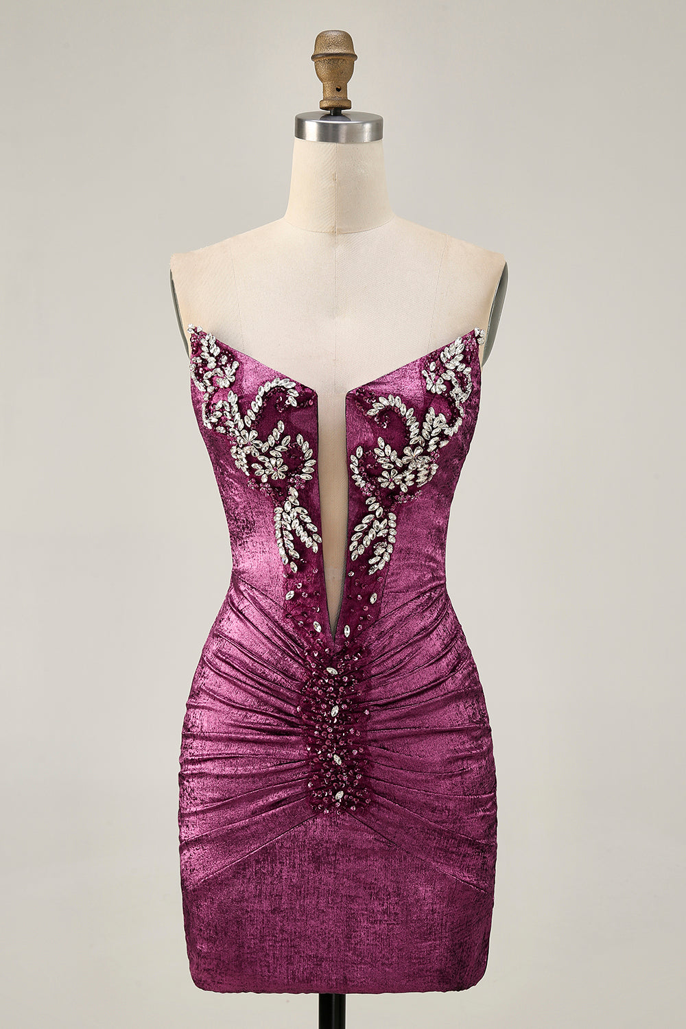 Sparkly Wine Tight Metallic Short Homecoming Dress with Beading