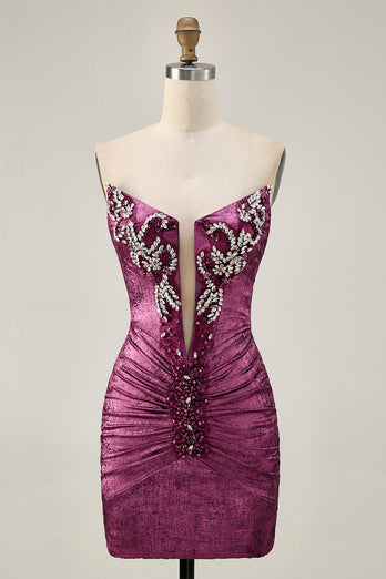 Sparkly Golden Ruched Short Tight Homecoming Dress with Beading
