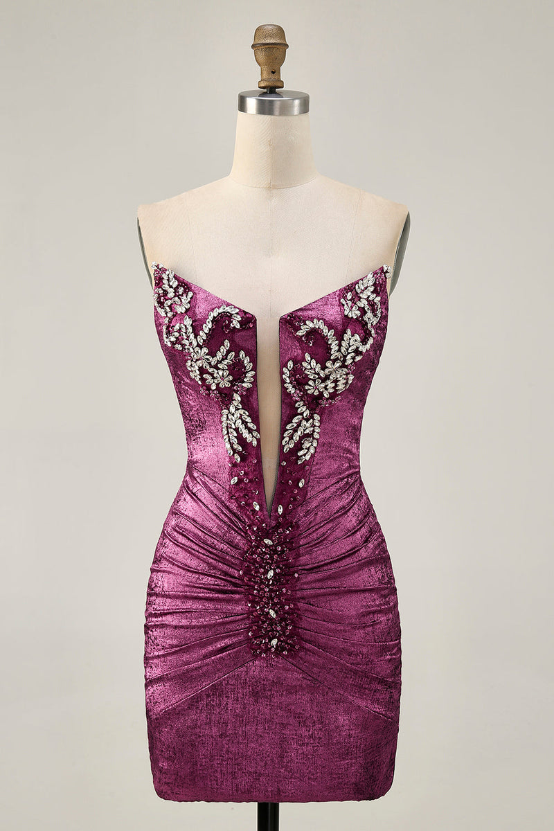 Load image into Gallery viewer, Sparkly Golden Ruched Short Tight Homecoming Dress with Beading