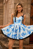 Load image into Gallery viewer, Floral White Fuchsia A Line Short Corset Homecoming Dress with Bows