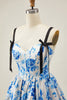 Load image into Gallery viewer, Floral White Fuchsia A Line Short Corset Homecoming Dress with Bows