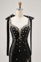 Load image into Gallery viewer, Black Sparkly Satin Tight Short Homecoming Dress with Rhinestones