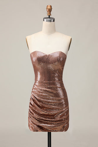 Sparkly Coffee Sweetheart Sequin Short Tight Homecoming Dress