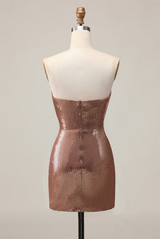 Sparkly Coffee Sweetheart Sequin Short Tight Homecoming Dress