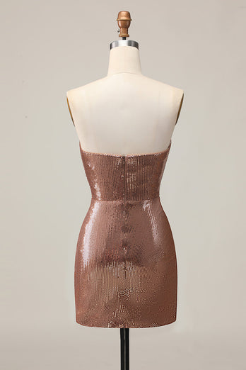 Sparkly Coffee Sweetheart Sequin Short Tight Homecoming Dress