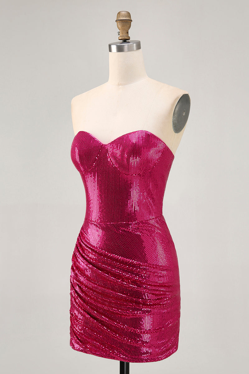 Load image into Gallery viewer, Sparkly Coffee Sweetheart Sequin Short Tight Homecoming Dress
