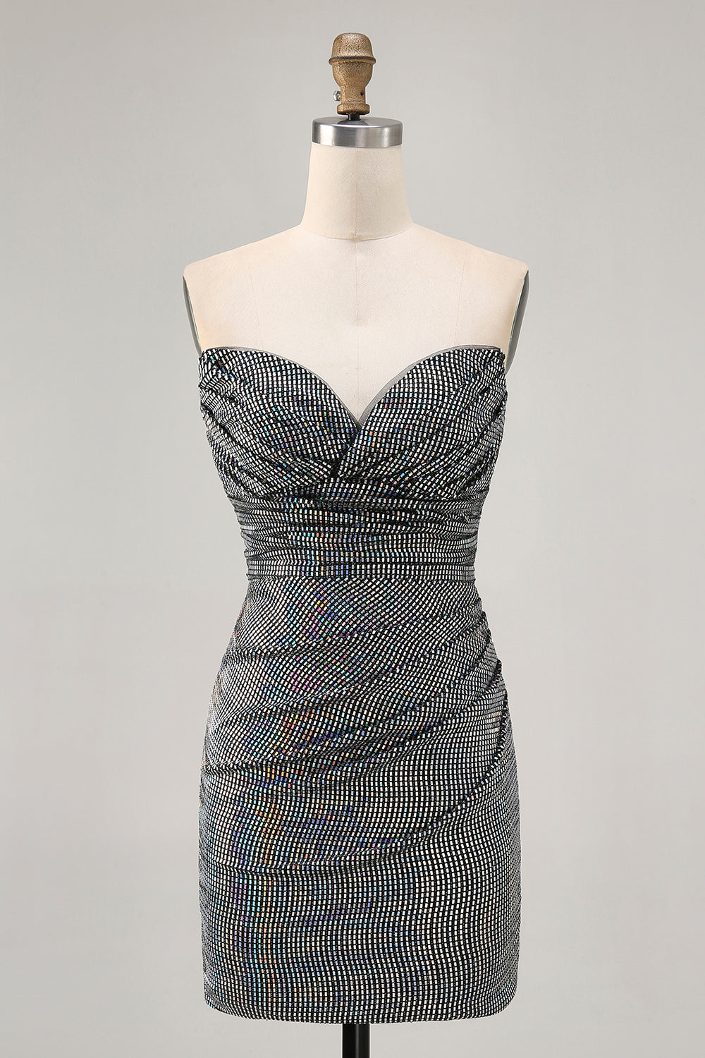 Sparkly Black Strapless Sequin Ruched Short Tight Homecoming Dress