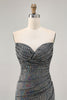 Load image into Gallery viewer, Sparkly Black Strapless Sequin Ruched Short Tight Homecoming Dress