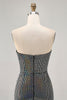 Load image into Gallery viewer, Sparkly Black Strapless Sequin Ruched Short Tight Homecoming Dress