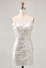 Load image into Gallery viewer, Sparkly Black Strapless Sequin Ruched Short Tight Homecoming Dress