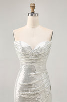 Load image into Gallery viewer, Sparkly Black Strapless Sequin Ruched Short Tight Homecoming Dress