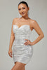 Load image into Gallery viewer, Sparkly White Silver Sequin Strapless Ruched Short Tight Homecoming Dress