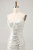 Load image into Gallery viewer, Sparkly Black Strapless Sequin Ruched Short Tight Homecoming Dress