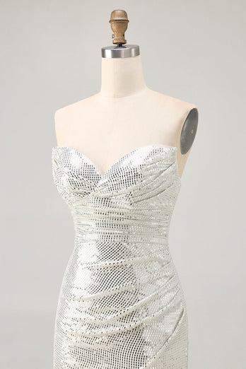 Sparkly Black Strapless Sequin Ruched Short Tight Homecoming Dress