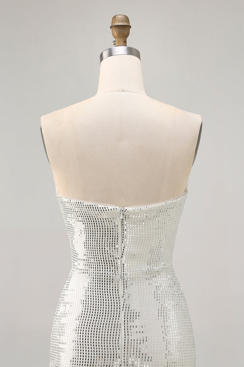 Load image into Gallery viewer, Sparkly Black Strapless Sequin Ruched Short Tight Homecoming Dress