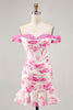 Load image into Gallery viewer, Floral White and Blue Corset Tight Short Homecoming Dress with Appliques