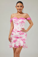 Load image into Gallery viewer, Floral White and Blue Corset Tight Short Homecoming Dress with Appliques