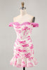 Load image into Gallery viewer, Floral White and Blue Corset Tight Short Homecoming Dress with Appliques