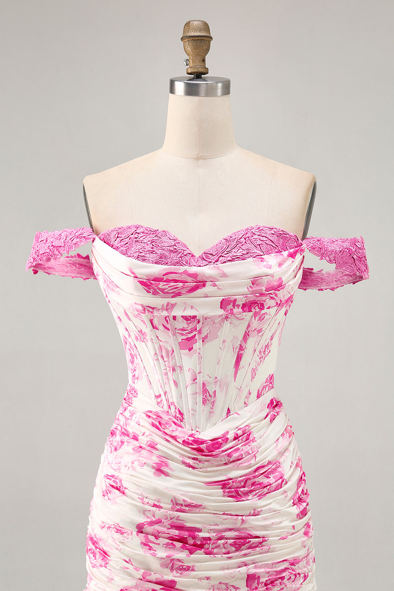 Load image into Gallery viewer, Floral White and Blue Corset Tight Short Homecoming Dress with Appliques