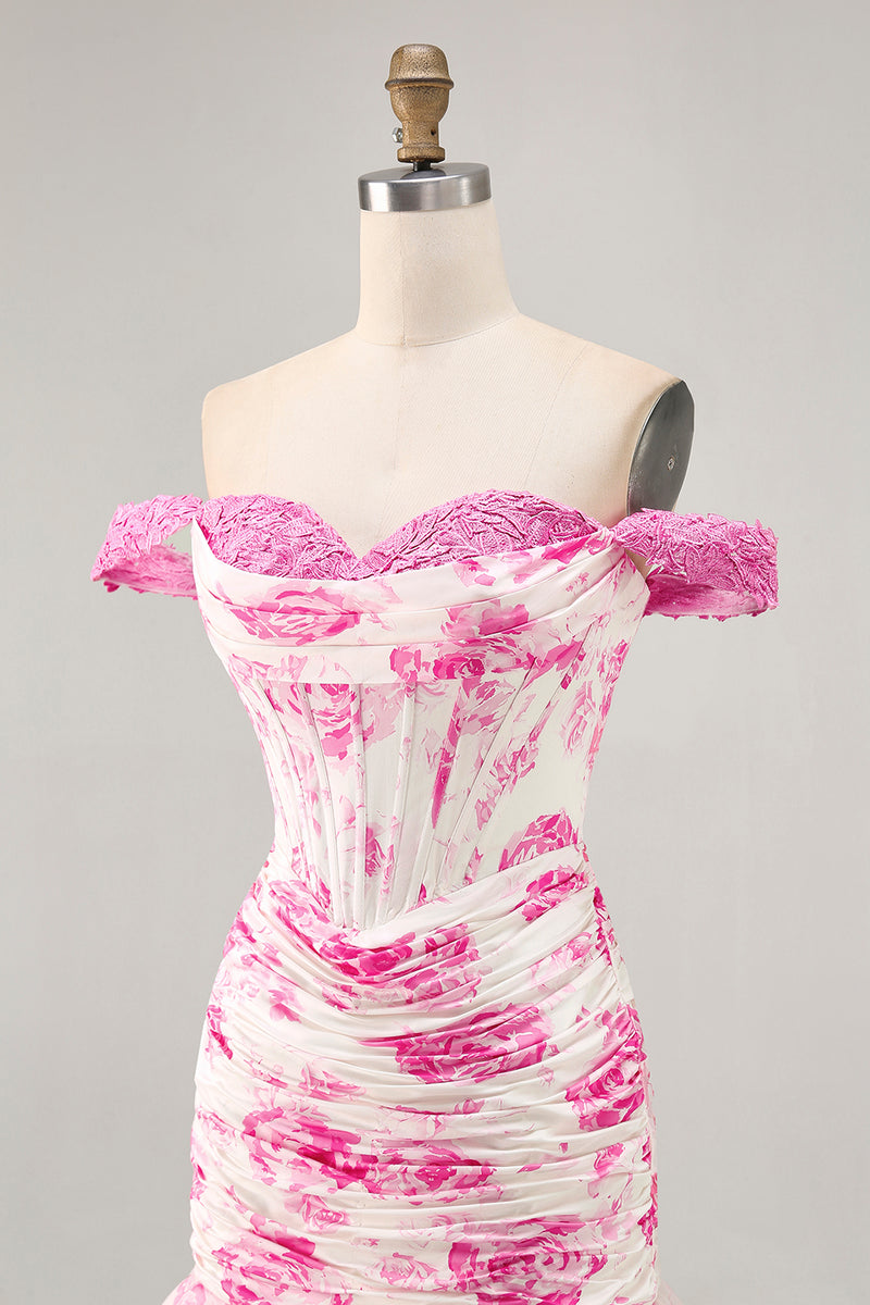 Load image into Gallery viewer, Floral White and Blue Corset Tight Short Homecoming Dress with Appliques