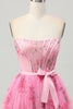 Load image into Gallery viewer, Floral Pink Corset Strapless Short Homecoming Dress with Bow