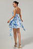Load image into Gallery viewer, White and Blue Ruched Floral Ruffled Short Homecoming Dress with Pearls