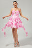 Load image into Gallery viewer, White and Blue Ruched Floral Ruffled Short Homecoming Dress with Pearls