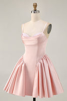 Load image into Gallery viewer, Sparkly Blush  A Line Satin Short Homecoming Dress with Beading