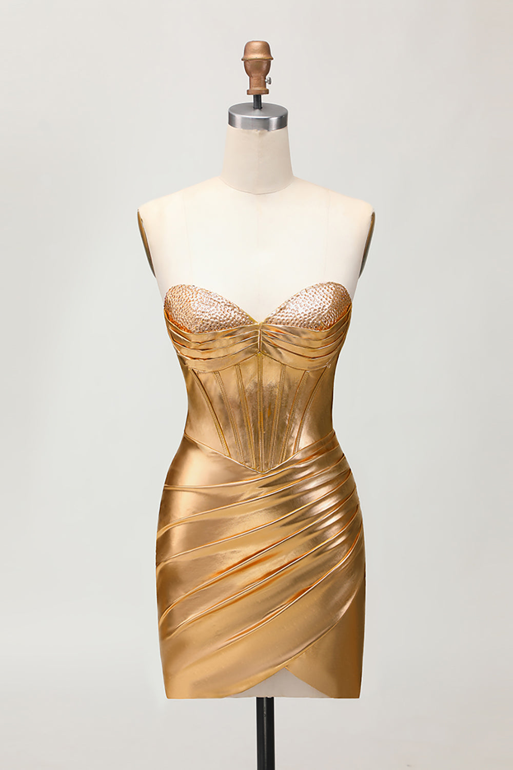 Metallic Golden Sparkly Tight Short Corset Homecoming Dress