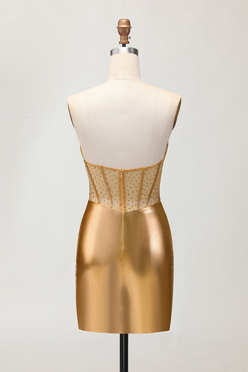 Metallic Golden Sparkly Tight Short Corset Homecoming Dress