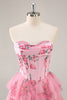 Load image into Gallery viewer, Pink Floral Sweetheart Short Corset Tiered Homecoming Dress with Ruffles