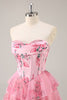 Load image into Gallery viewer, Pink Floral Sweetheart Short Corset Tiered Homecoming Dress with Ruffles