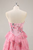Load image into Gallery viewer, Pink Floral Sweetheart Short Corset Tiered Homecoming Dress with Ruffles
