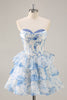 Load image into Gallery viewer, Pink Floral Sweetheart Short Corset Tiered Homecoming Dress with Ruffles