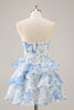 Load image into Gallery viewer, Pink Floral Sweetheart Short Corset Tiered Homecoming Dress with Ruffles