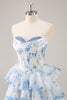 Load image into Gallery viewer, Pink Floral Sweetheart Short Corset Tiered Homecoming Dress with Ruffles